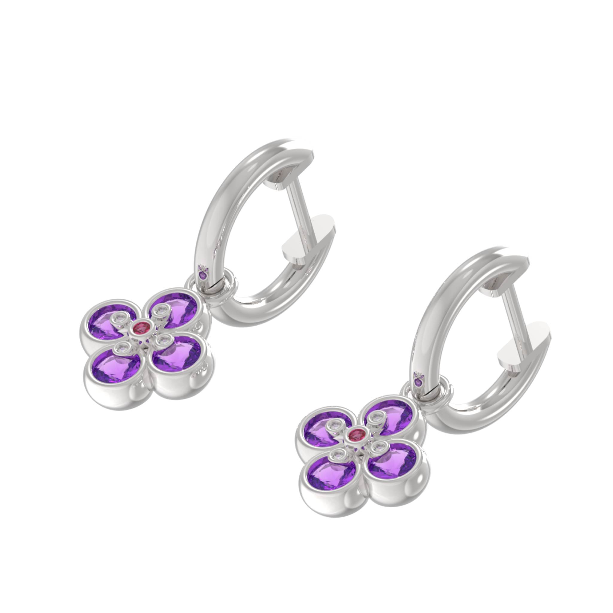Amethyst Clover Leaf Dangle Earrings, Hallmarked 925 Sterling Silver